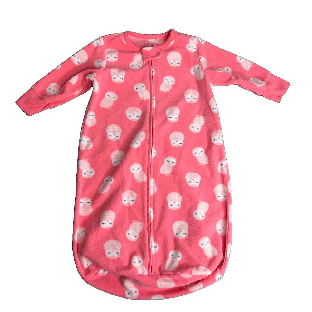 Just One You Carter's Fleece Sleep Sack Gown Pink Owls Girl Size 0 to 9 Months